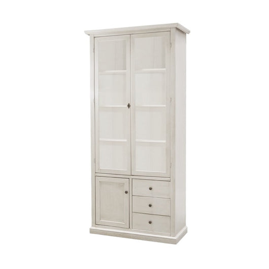 Vetrina 3 ante 3 cassetti in legno shabby bianco anticato 90x41x186 - Mobili 2G