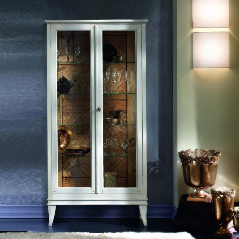 Vetrina classica 2 porte legno bianco shabby 83x36x170