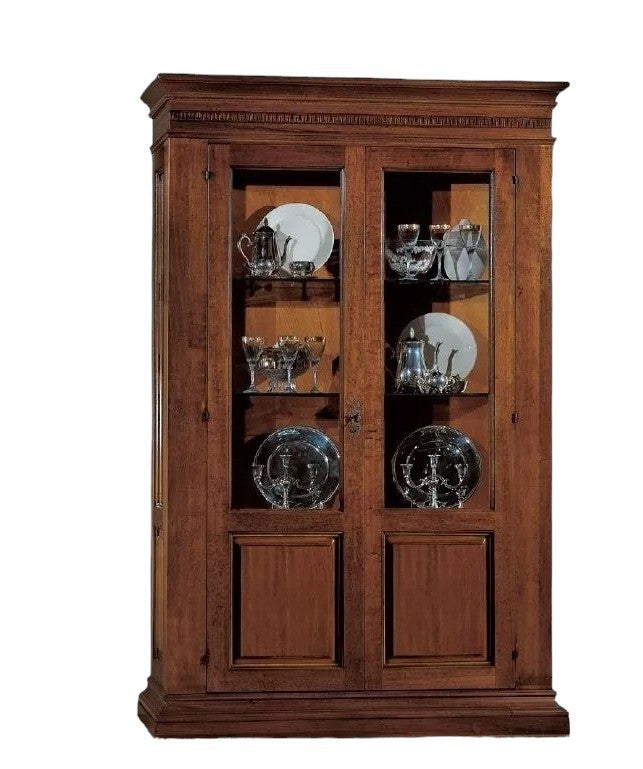 Vetrina classica 2 porte legno intaglio bassano 138x50x208