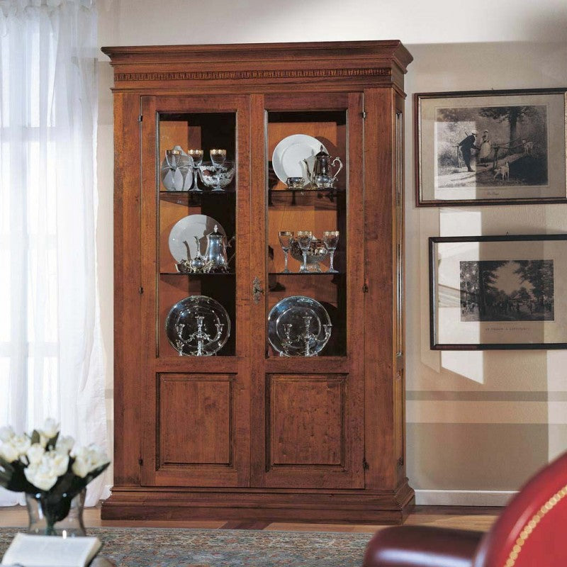 Vetrina classica 2 porte legno intaglio bassano 138x50x208