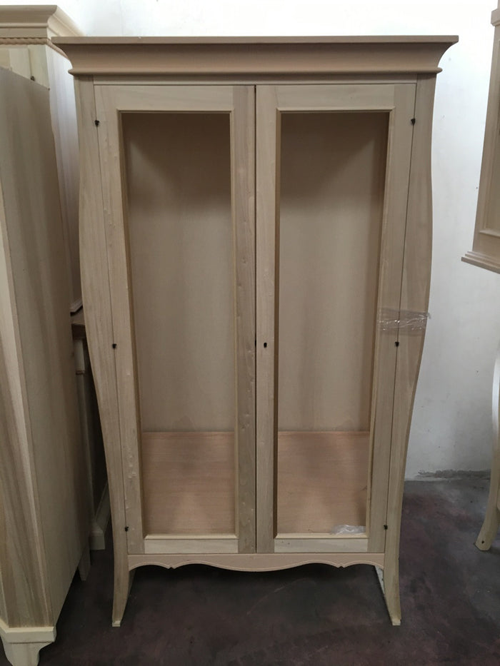 Vetrina classica bombata 2 porte in legno grezzo l.115 p.48 h.204