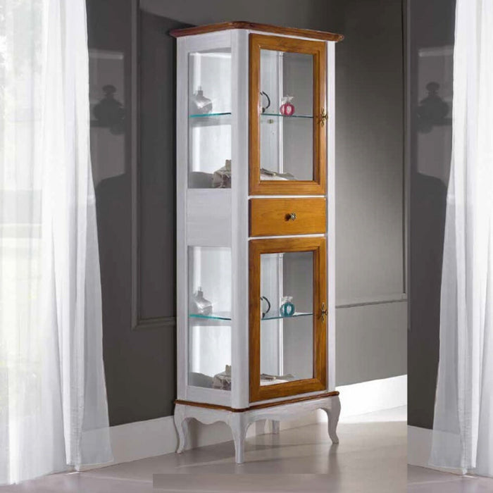 Vetrina classica provenzale in legno 2 porte 1 cassetto l.61 p.41 h.180 - Mobili 2G