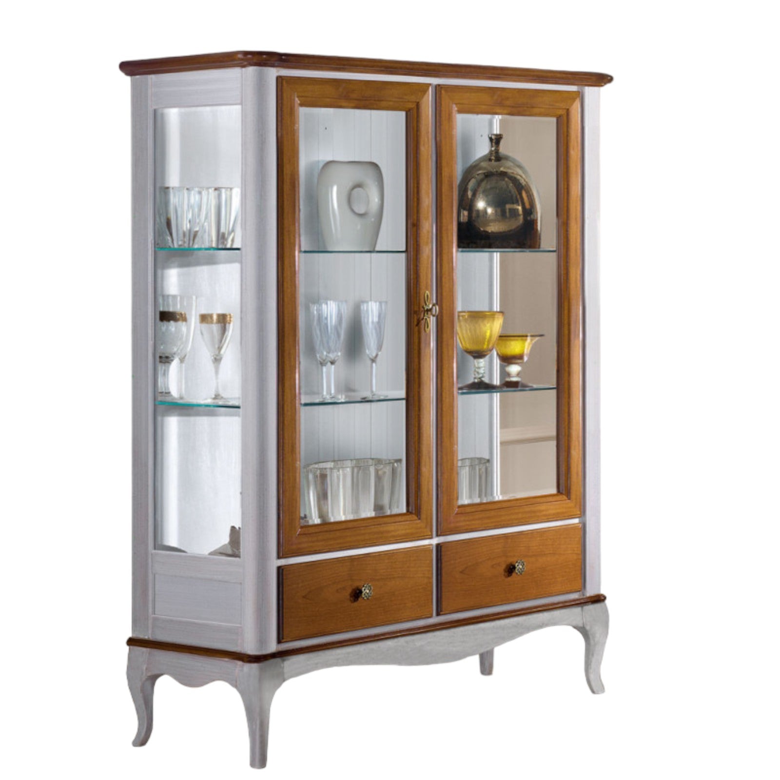 Vetrina classica provenzale in legno 2 porte 2 cassetti l.111 p.44 h.140 - Mobili 2G