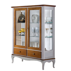 Vetrina classica provenzale in legno 2 porte 2 cassetti l.111 p.44 h.140 - Mobili 2G