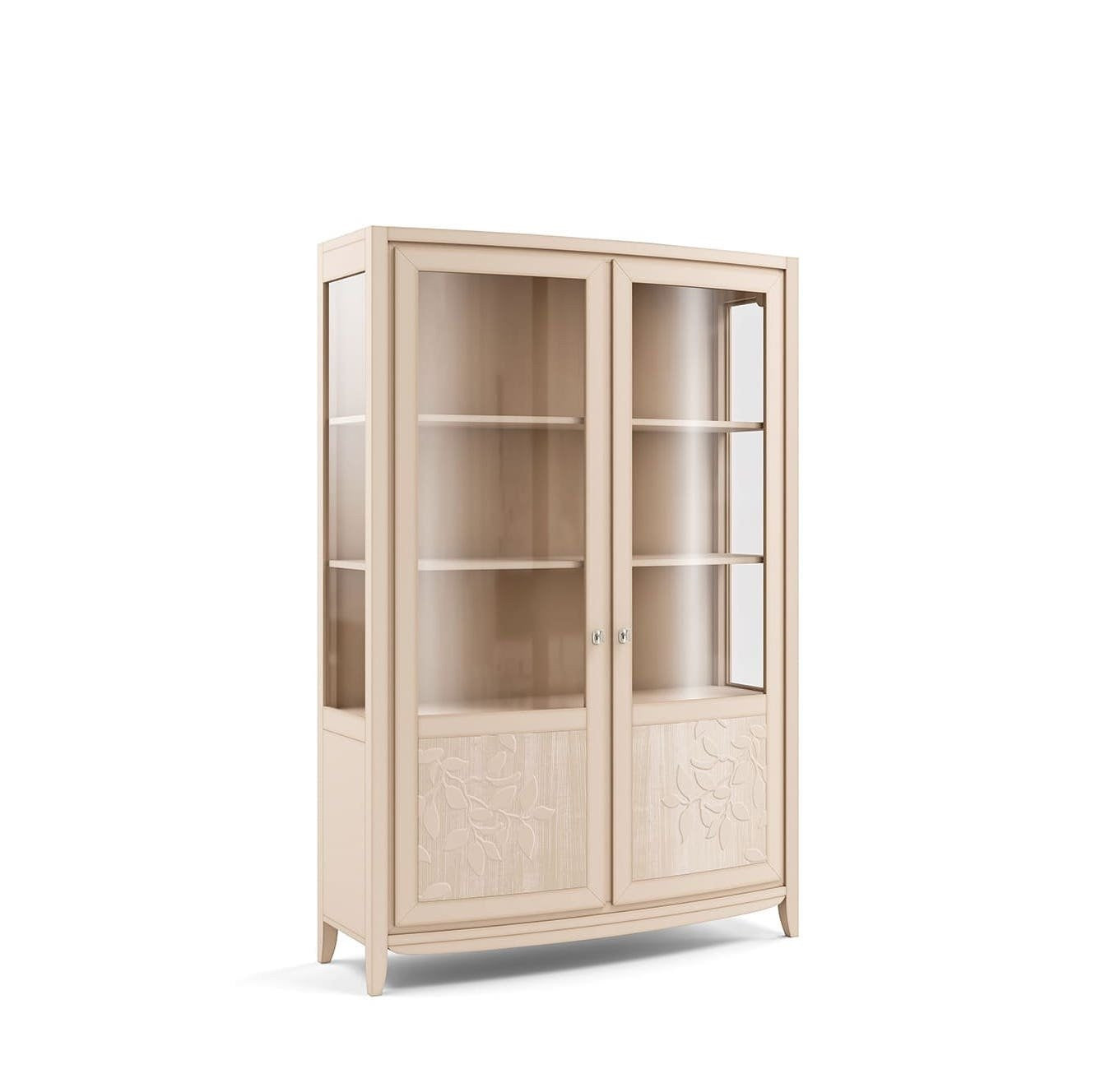 Vetrina contemporanea 2 porte decoro foglia in legno naturale l.128 p.46 h.200 - Mobili 2G