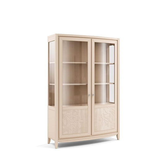 Vetrina contemporanea 2 porte decoro foglia in legno naturale l.128 p.46 h.200 - Mobili 2G