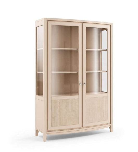 Vetrina contemporanea 2 porte decoro onda in legno naturale l.128 p.46 h.200 - Mobili 2G