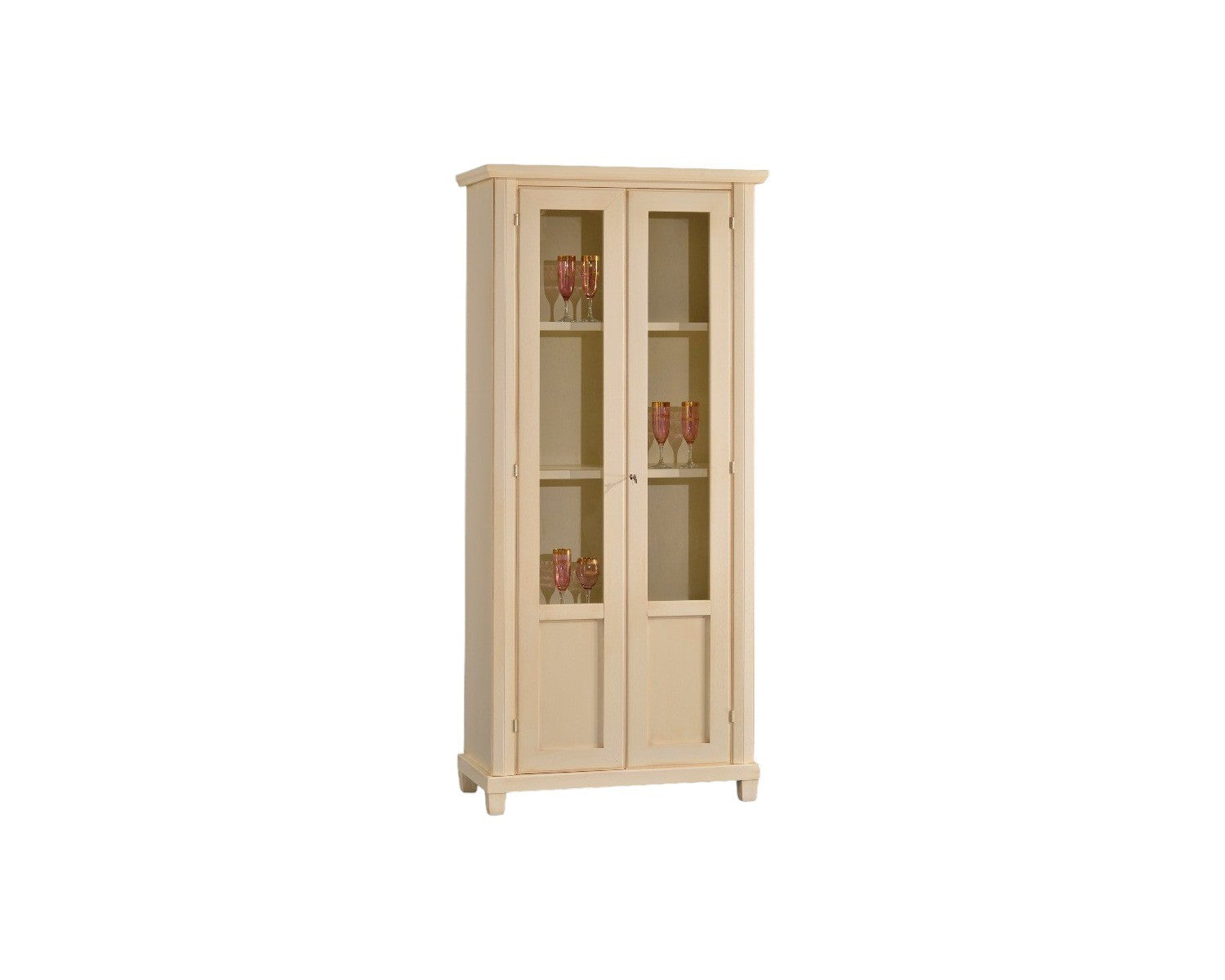 Vetrina in legno 2 porte arte povera avorio patinato 87x40x189