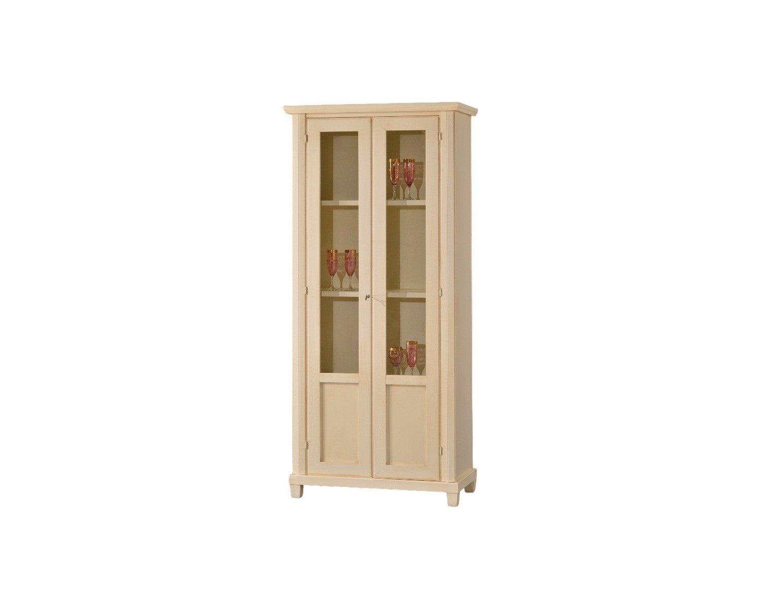 Vetrina in legno 2 porte arte povera avorio patinato 87x40x189