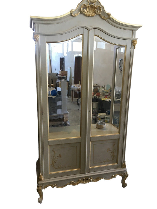 Vetrina in legno 2 porte impero finitura bianco/oro misura l.114 p.46 h.217