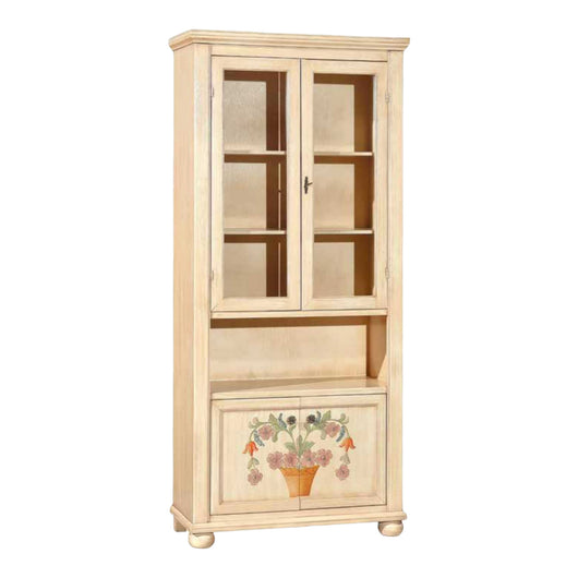 Vetrina in legno shabby avorio pennellato/decori 89x38x198