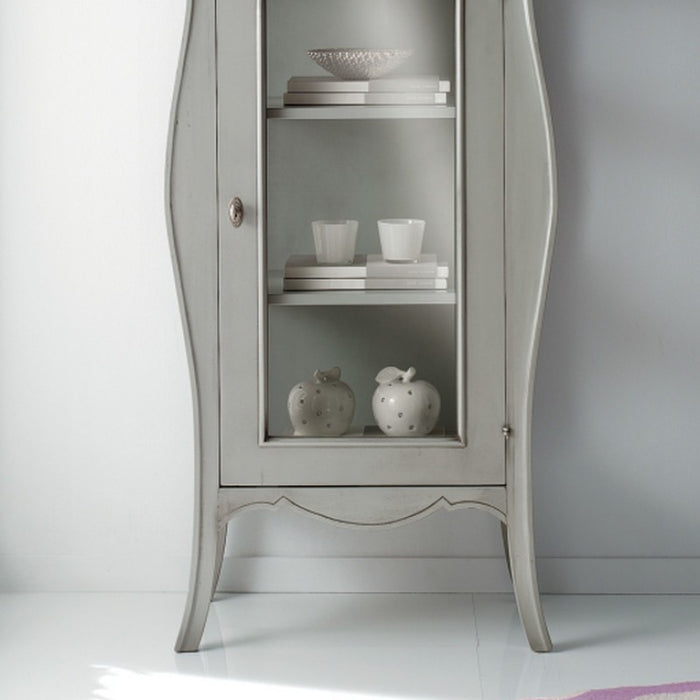 Vetrina shabby bombata 1 porta legno grigio l.71 p.48 h.134