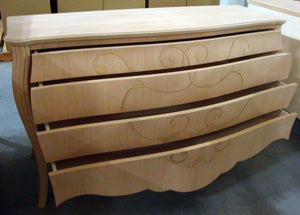 Como' in legno bombato 4 cassetti grezzo l.170 p.60 h.98