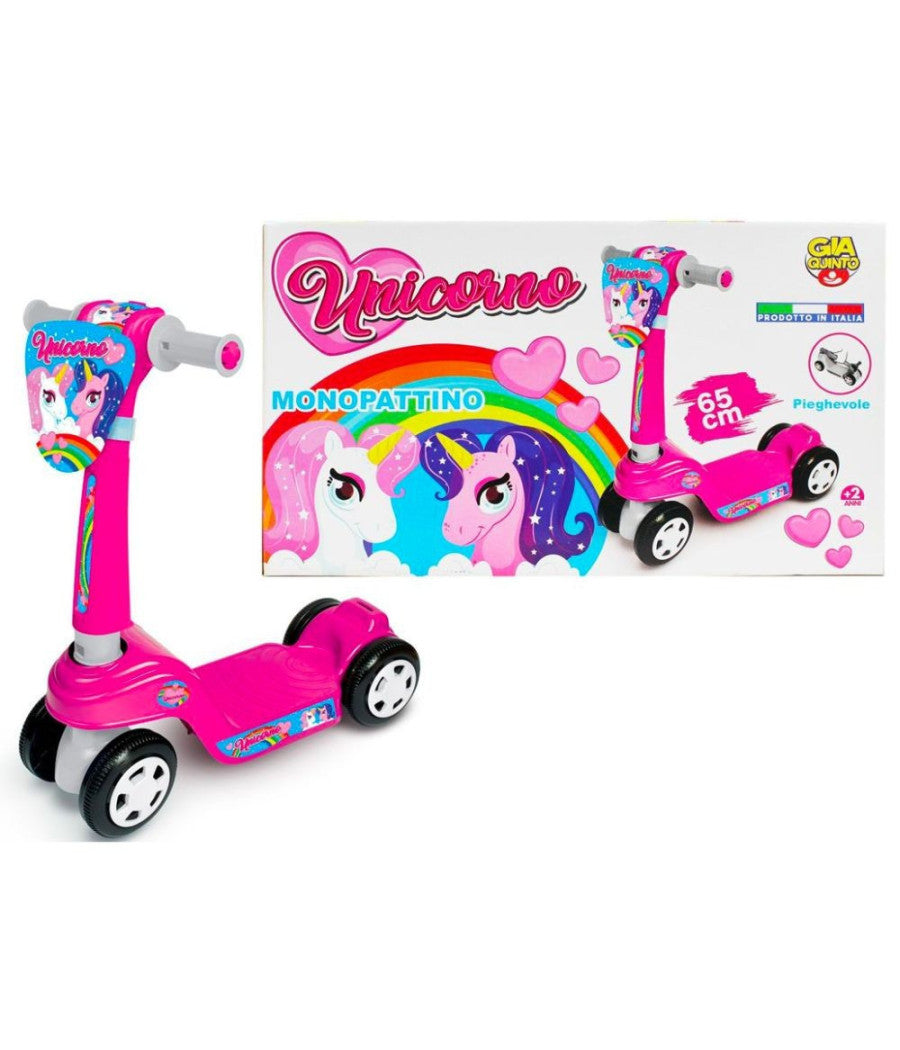 Monopattino Per Bambini A 4 Ruote Pieghevole Tema Unicorno Made In Italy Età  2+         