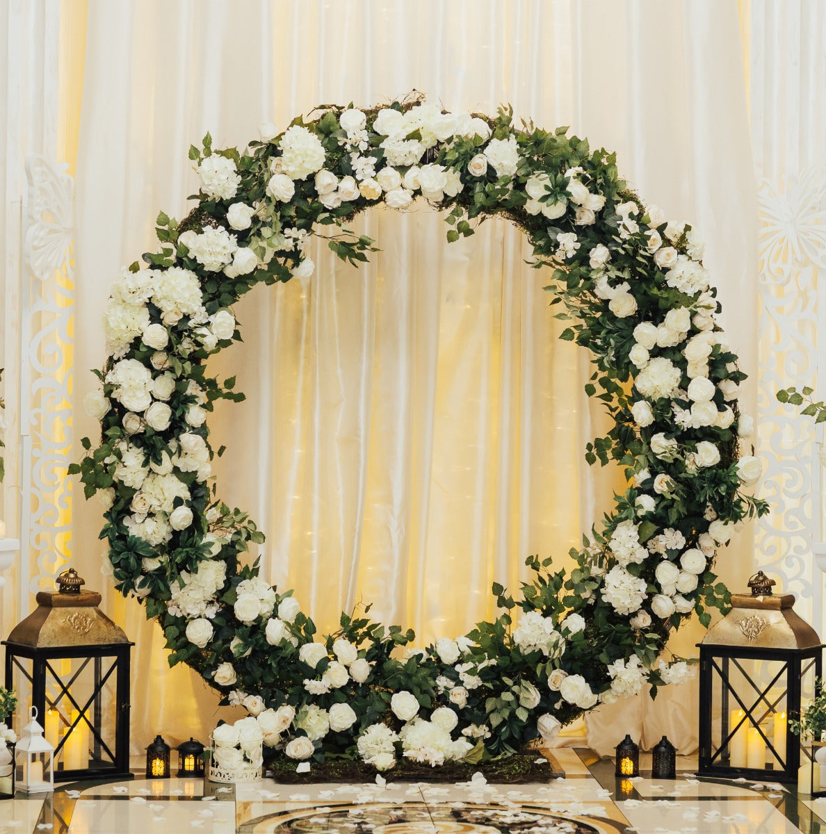 Arco Decorativo per Matrimoni Dorato & 1 x Salice Piangente LED Bianco - 180cm