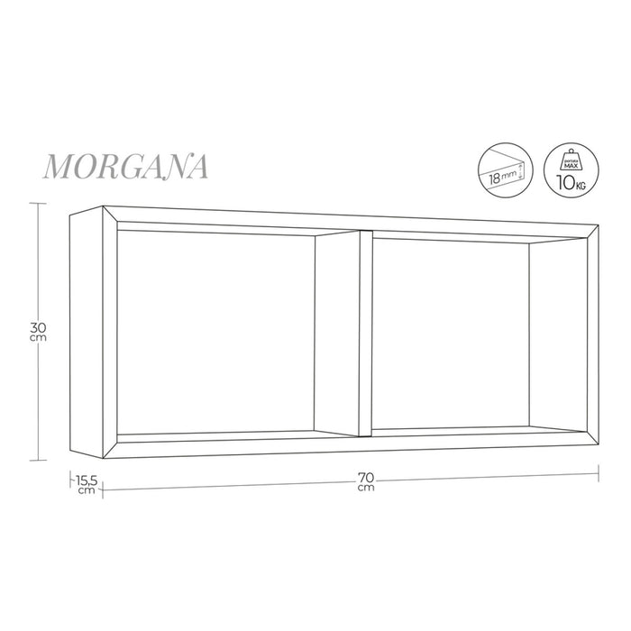 Mensola da Muro In Legno Di Design Modello MORGANA, Misure 15.5 x 70 x 30 cm. Finitura BIANCO - MADE IN ITALY