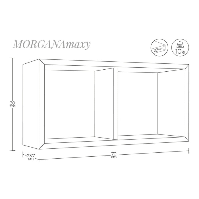 Mensola da Muro In Legno Di Design Modello MORGANA MAXI, Misure 70x35 p23.7 cm. Finitura ROV. NATURALE/SAGERAU - MADE IN ITALY