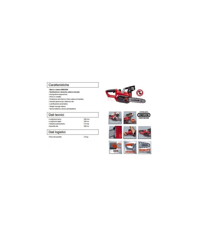 Motosega A Batteria Einhell Ge-lc 18 Li Con Barra 25 Cm Elettrosega Rami Piante         