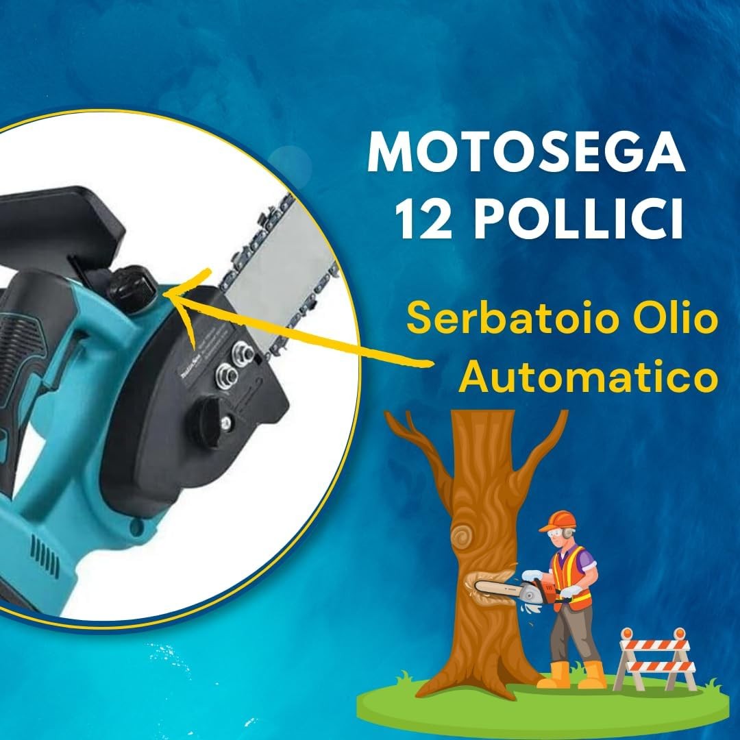 Motosega a Batteria per Potatura, Sega Elettrica 12 Pollici, con 2 Batterie