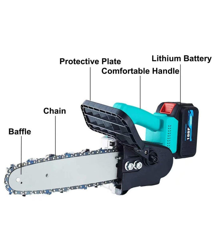 Motosega Elettrica A Batterie A Litio 21v Da 12" Per Potatura Rami Alberi Piante         