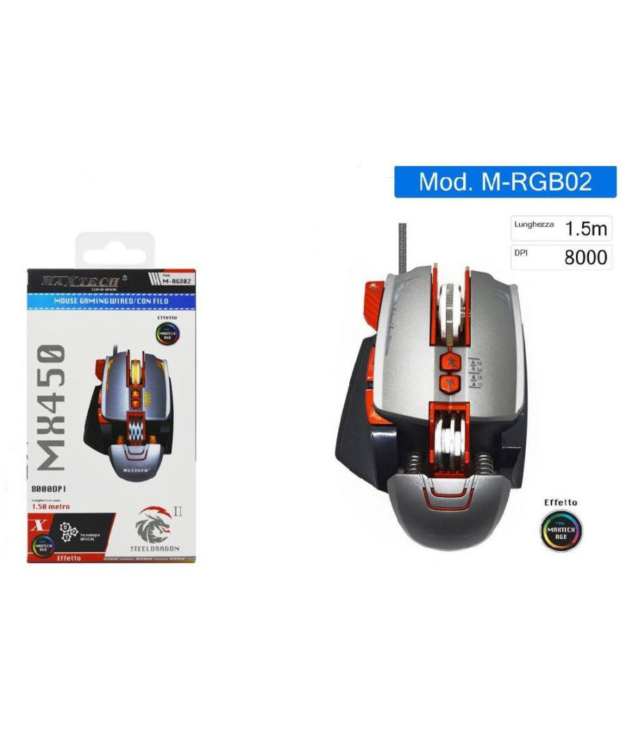 Mouse Gaming Rgb Multicolor Con Filo Tasti 8000 Dpi Usb Per Pc Notebook M-rgb02         