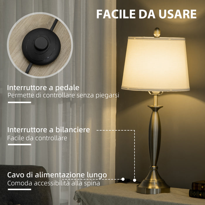 Set Lampada da Terra e Lampada da Tavolo 40W Attacco E27 in Acciaio e Tessuto Bianco e Argento