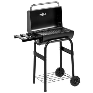 Barbecue a Carbone con Coperchio Termometro e Camino 83x46,5x115 cm in Metallo Nero