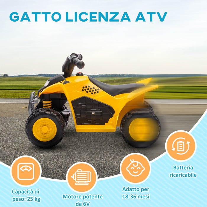 Mini Quad Elettrico per Bambini 6V Clacson e Fari con Licenza Caterpillar Giallo