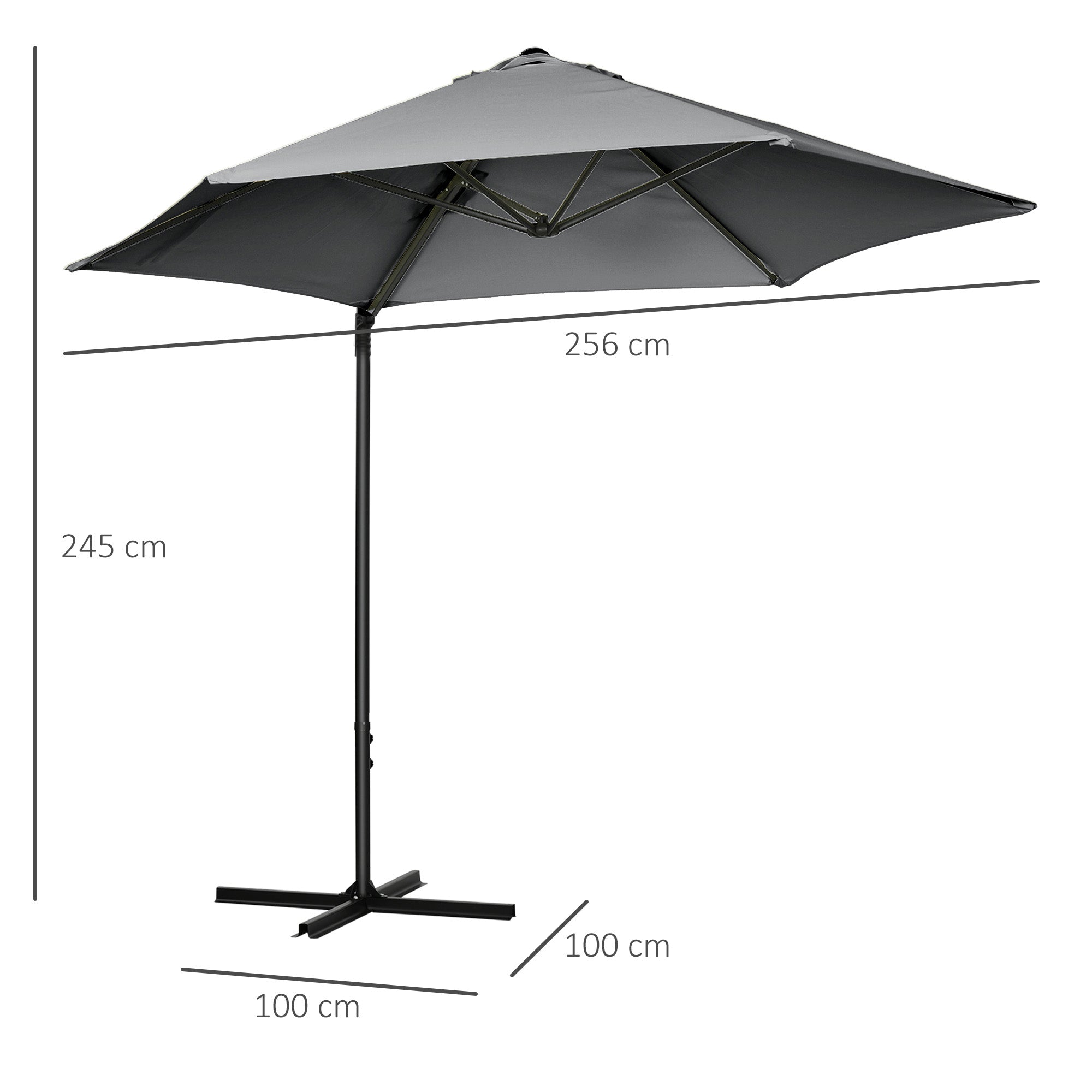 Ombrellone da Giardino Decentrato Ø256x245 cm in Acciaio e Poliestere Grigio Scuro