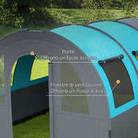 Tenda da Campeggio 5 Posti Impermeabile con Zona Notte e Giorno 480x260x200 cm in Poliestere Grigio e Blu