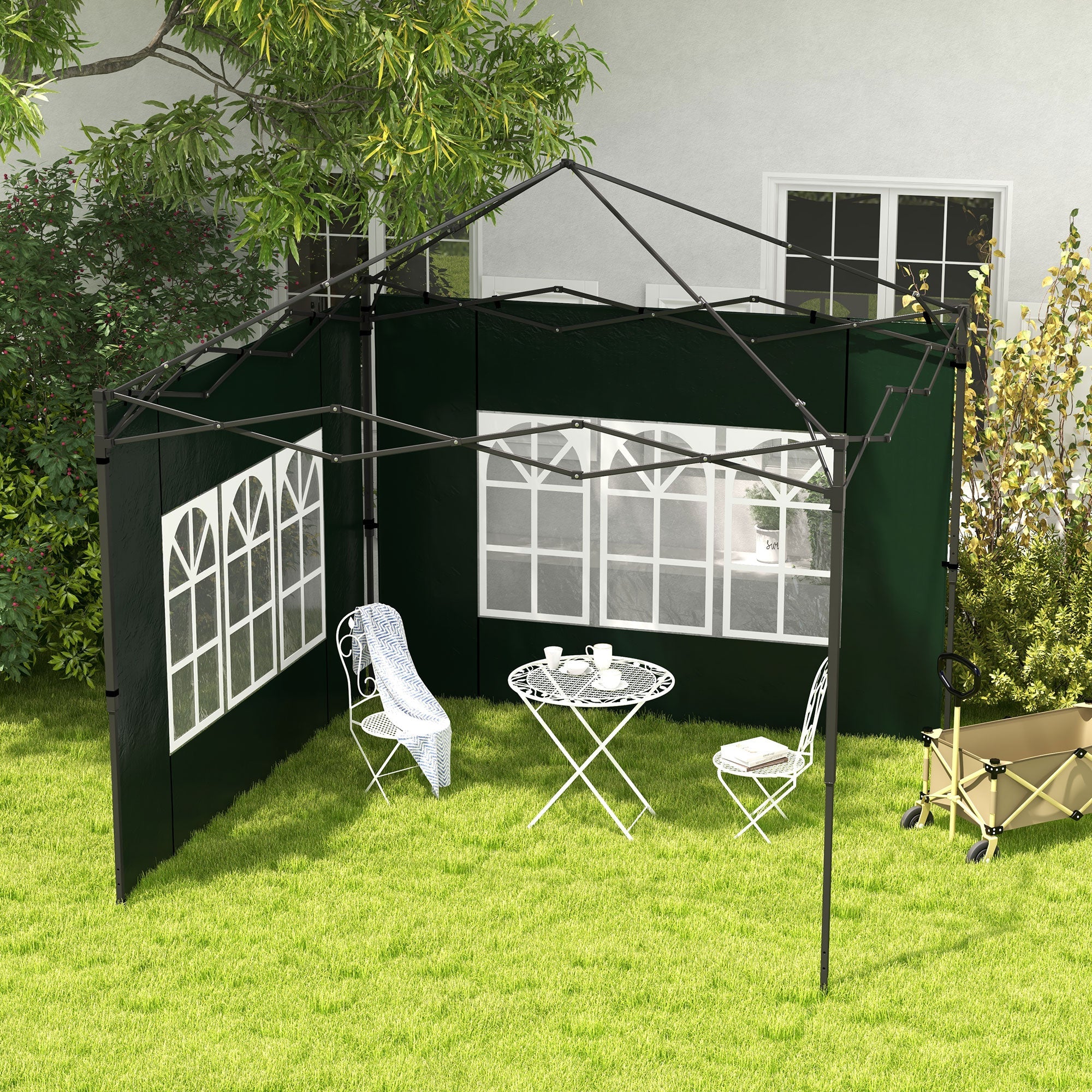 Set 2 Pareti Laterali per Gazebo 3x3m e 3x6m con Finestre 293x193 cm in PE e Plastica Verde