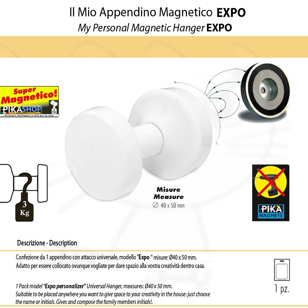 Appendino magnetico expo bianco pià¹ di 3 kg di portata con maxi calamita speciale 40 x 50 mm