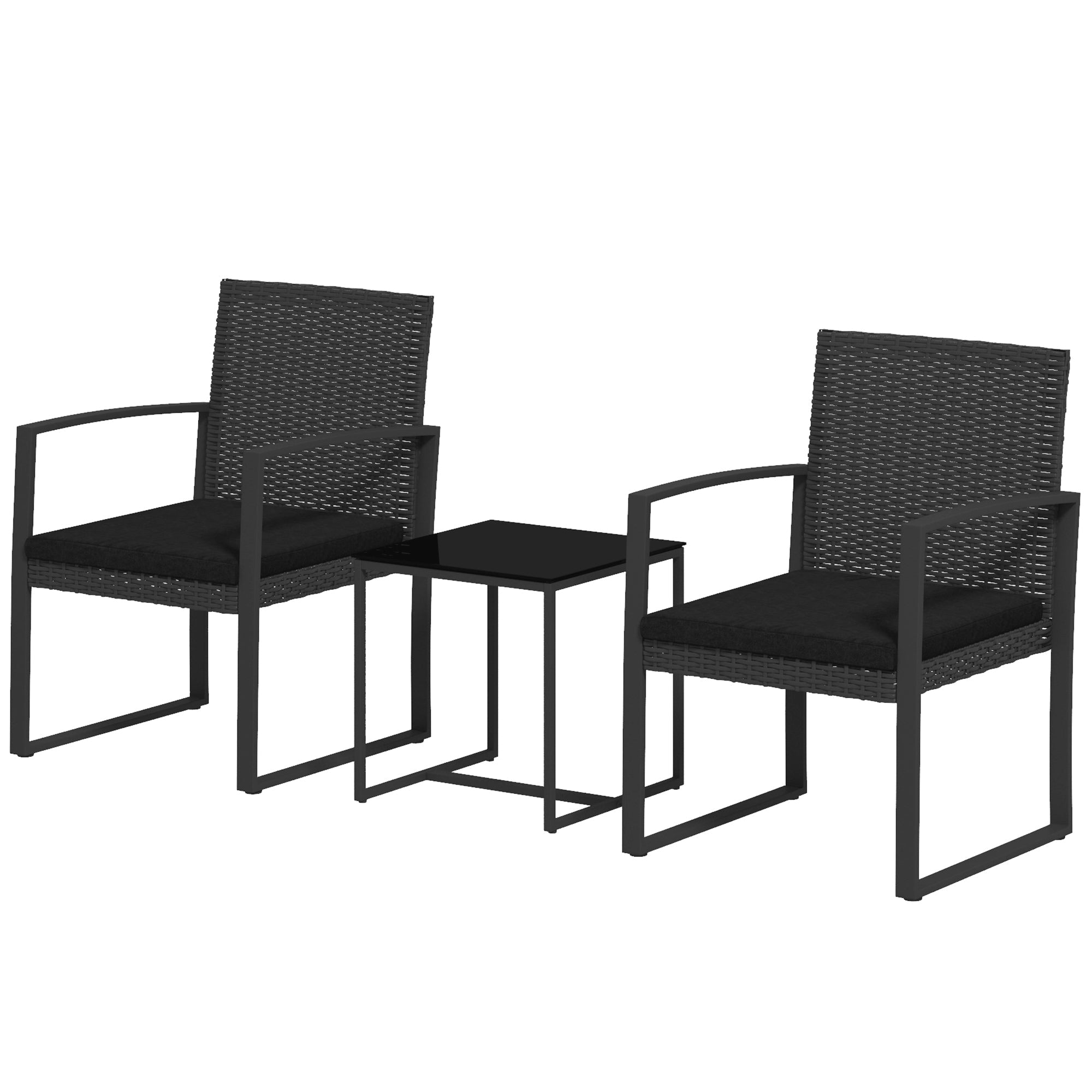 Set Tavolino e 2 Sedie da Giardino  Effetto Rattan Nero