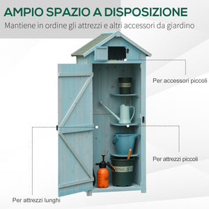 Casetta Box da Giardino Porta Attrezzi 77x54,2x179 cm 3 Ripiani  in Legno Blu