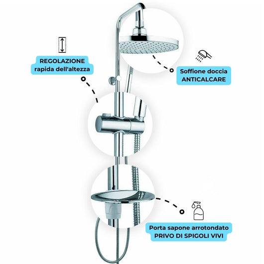 Colonna doccia attrezzata 025 ottone cromato soffione tondo doccetta *** materiale staffe a parete staffe in abs, pez...