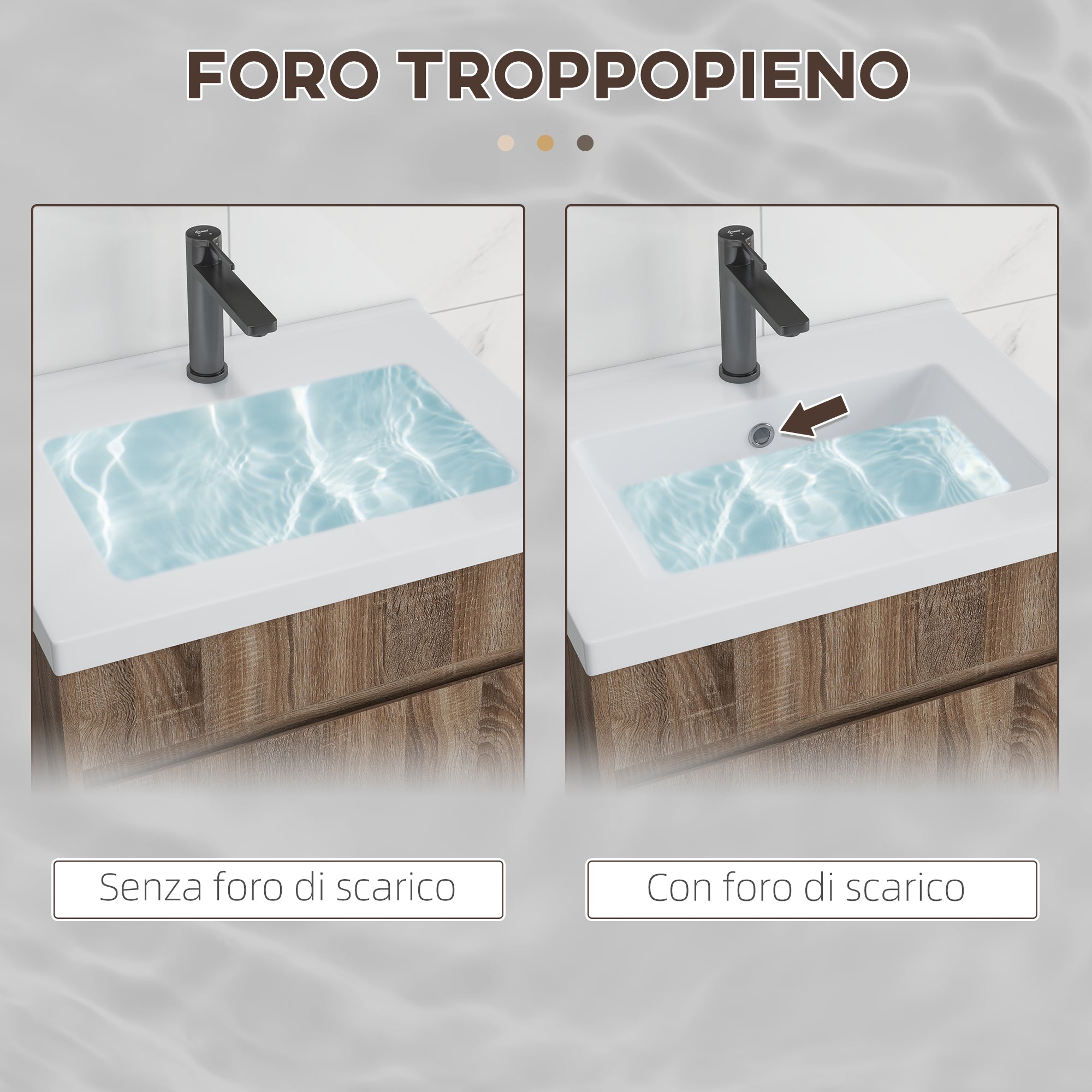 Mobile Lavabo 1 Cassetto 60x45,5x45 cm in Truciolato e Ceramica Marrone Chiaro