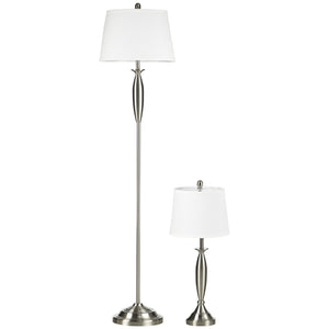 Set Lampada da Terra e Lampada da Tavolo 40W Attacco E27 in Acciaio e Tessuto Bianco e Argento