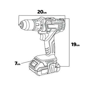 Nelton 20 - Trapano avvitatore a percussione a batteria Alfa Line, con 18 regolazioni e mandrino metallico 10mm, 1 batteria 2a + caricabatteria