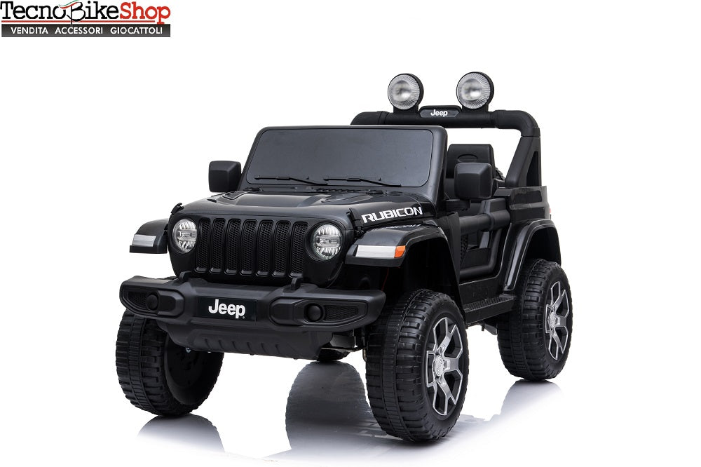 Auto Macchina Elettrica per Bambini JEEP FIAT Wranglper RUBICON 12V 2 Posti  con Mp3 - Sedile in Pelle - colore Nero