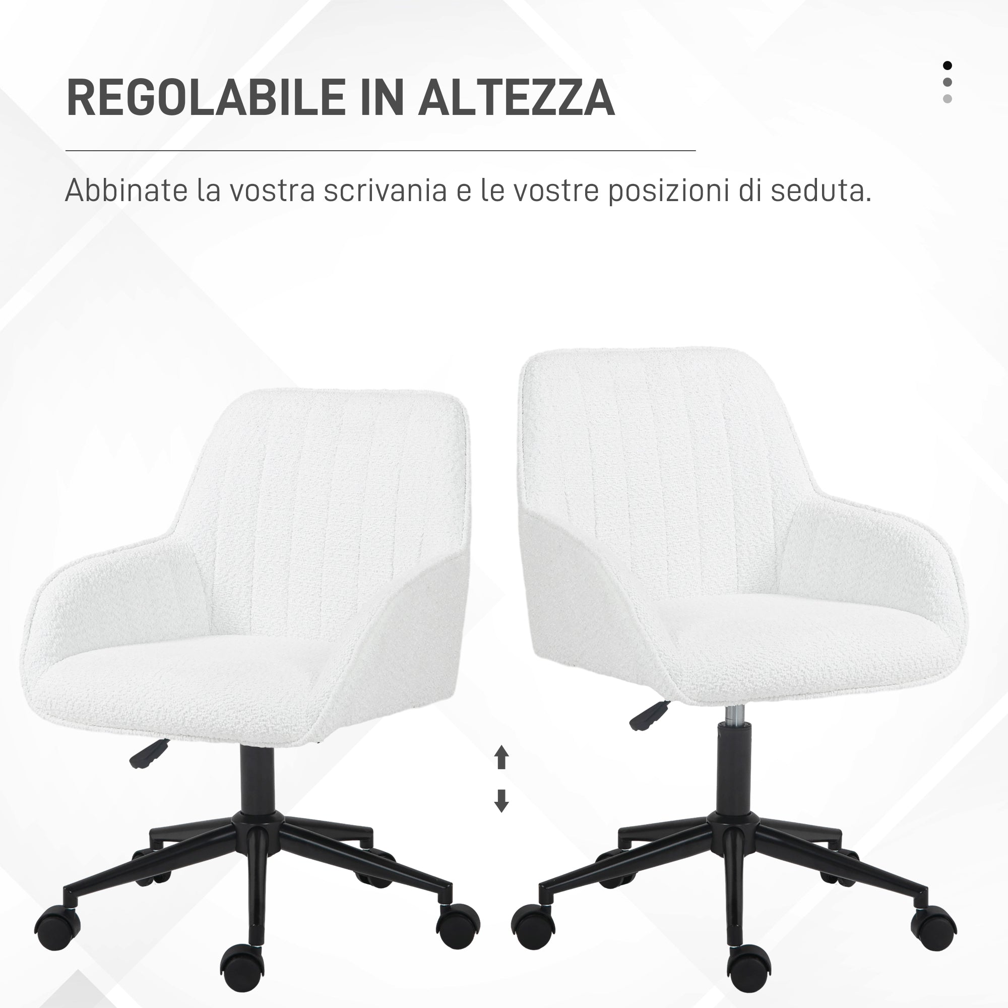 Sedia da Ufficio in Tessuto con Altezza Regolabile Seduta Girevole e Ruote Bianco