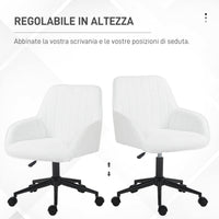 Sedia da Ufficio in Tessuto con Altezza Regolabile Seduta Girevole e Ruote Bianco