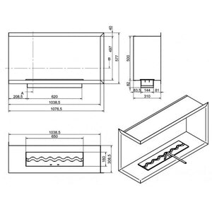 NILLA 1080 - Biocamino angolare caminetto a bioetanolo. Apertura - Sinistra - Bruciatore Onda 65cm / Capienza 4,4L