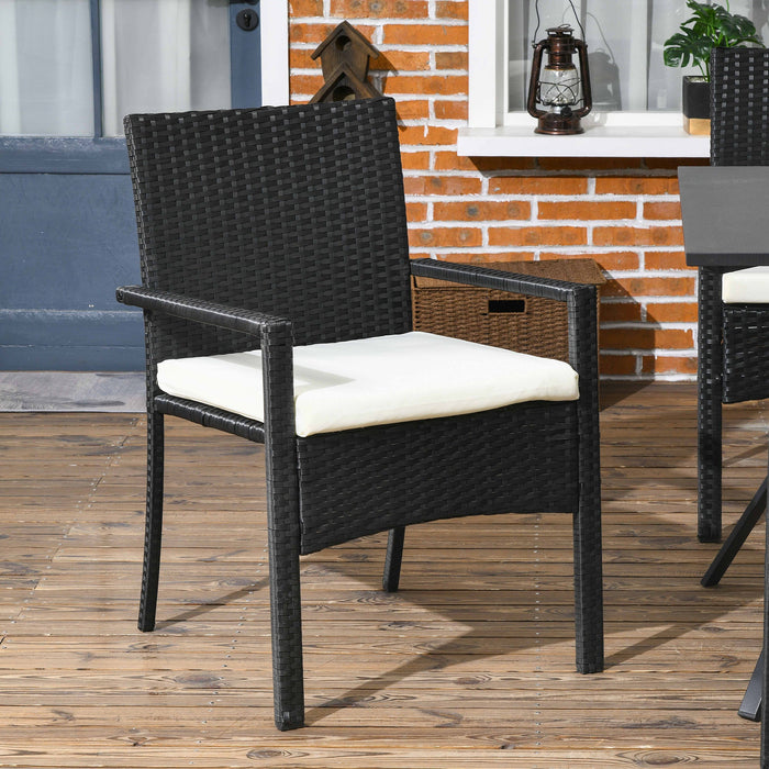 Set Tavolo e 6 Sedie da Giardino con Cuscini in Acciaio Rattan PE Nero e Beige