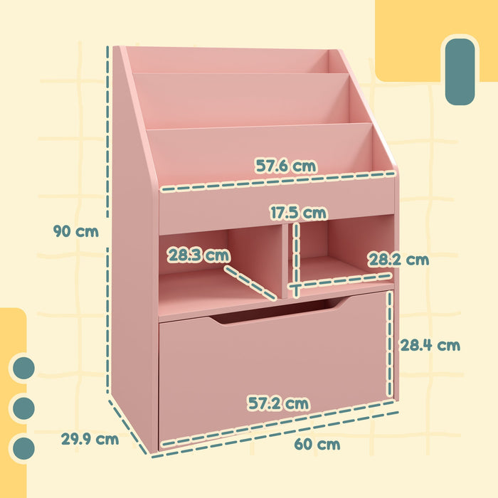 Libreria per Bambini con Ripiani Mensole e Cassetto 60x29,9x90 cm in MDF Rosa