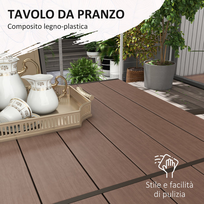 Set Tavolo e 6 Sedie Impilabili da Giardino in Plastica Kaki e Marrone