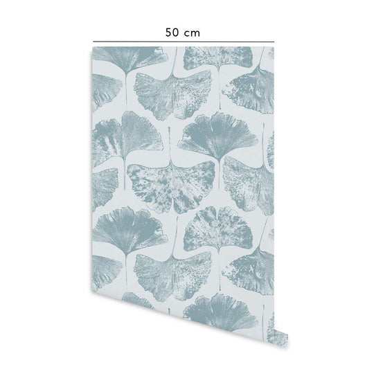 Carta da parati adesiva Gingko Leaf  in vinile azzurro- 1 rotolo 50x300 cm - Decochic