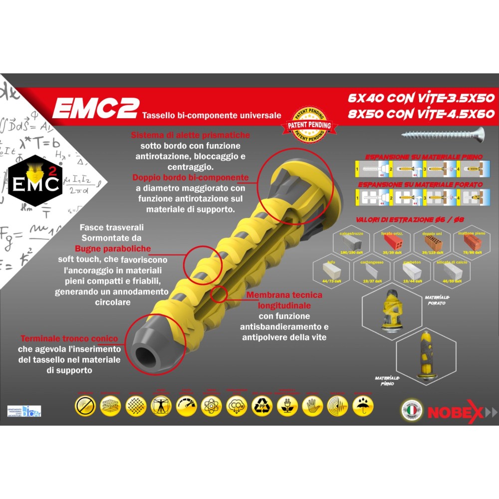 Nobex ecm2 tassello bimateriale universale da 6mm con vite - 200pz