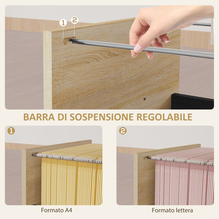 Cassettiera Ufficio con 3 Cassetti e Ruote 40x42x65 cm in Truciolato Rovere e Nero