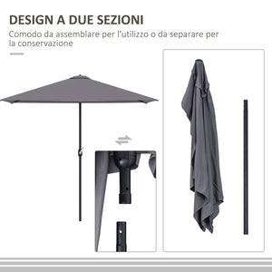 Mezzo Ombrellone da Giardino Mezzaluna 230 x130x245 cm con Apertura a Manovella Grigio