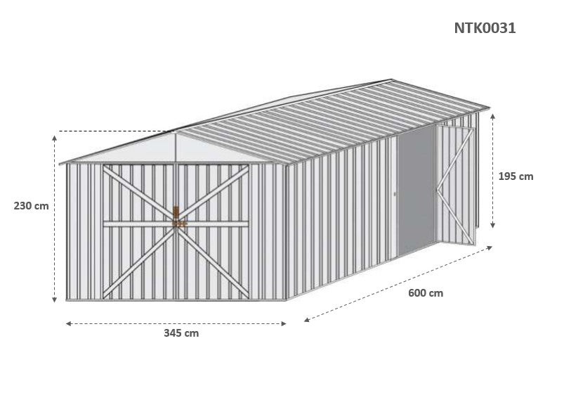 Box garage auto lamiera capanno in Acciaio Zincato 360x600cm x h2.32m - 346KG - 21,6mq - BIANCO